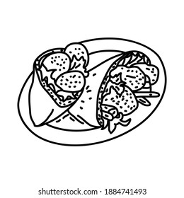 Falafel Saudi Arabia Food Hand Drawn Icon Set Vector.