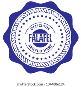 Falafel vintage label - sticker,emblem,seal,rubber stamp.Falafel - served here,delicious.Designed for product label. - Vektor 