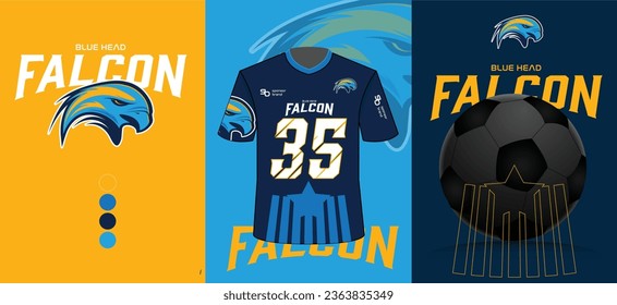 falcon american football branding template logo icon identity, 2d illustration vector rendering, soccer team shirt