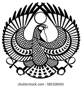 falcon ancient Egyptian symbol of god Horus .Black and white vector tattoo