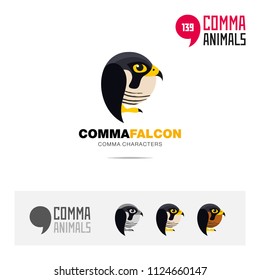 Falcon bird concept icon set and modern brand identity logo template and app symbol based on comma sign