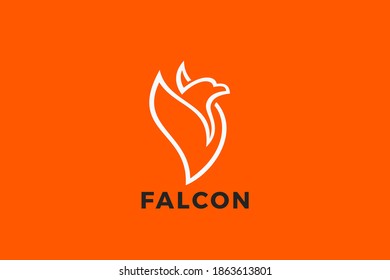 Falcon Bird Flying Wings Logo Abstract design vector template Elegant style. Eagle Rised wings Linear silhouette Logotype concept icon.