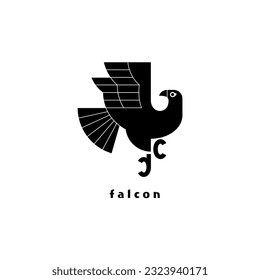 falcon, bird, Japanese family crest style vector icon illustration