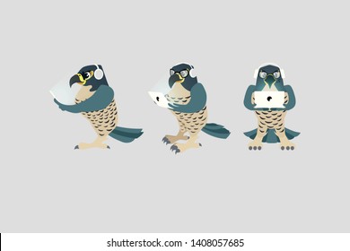 falcon from different viewing angles. holding a laptop. in headphones - vector