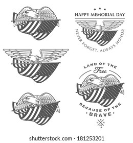 Falcon (eagle) flying with American flag. Independence or Memorial Day design elements