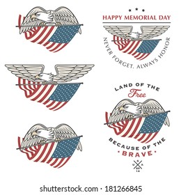 Falcon (eagle) flying with American flag. Independence and Memorial Day design elements