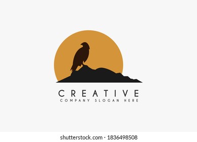 Falcon Eagle in peak logo design vector illustration. Falcon in peak icon. Usable for Business and Animal wildlife Logos, Isolated on white background