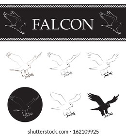 Falcon Flying Set - Isolated On White Background - Vector Illustration, Graphic Design Editable For Your Design 