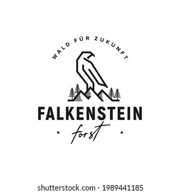 Falcon, forest, mountain, pine, finance company, logo design inspiration