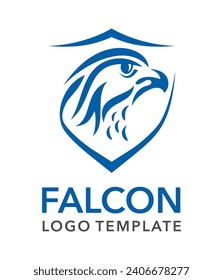 Falcon or Hawk logo template for some security company. Bird head in shield shape