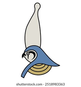 Falcon head of ancient Egyptian god Horus wearing royal pharaoh crown. Ethnic mythological design. Isolated vector illustration.