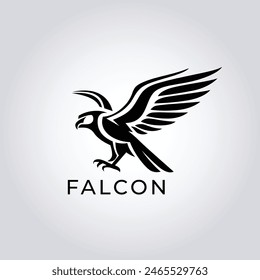 Falcon head logo design. Abstract bird of prey emblem, Modern falcon silhouette logo. Vector illustration template, Falcon silhouette badge. Premium vector illustration.