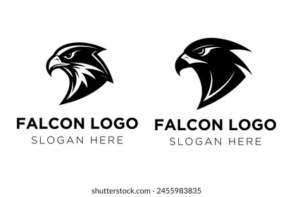 Falcon head logo design template with vector illustration. Falcon head icon symbol in line, flat, and black color style. Vector illustration