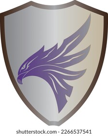 falcon head logo inside iron shield symbol of protection and bravery