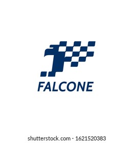 Falcon head and race flag logo template