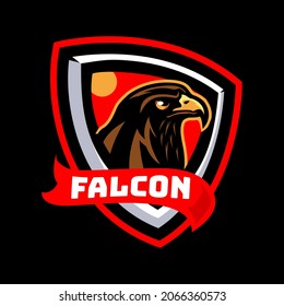 Falcon head with red ribbon mascot logo