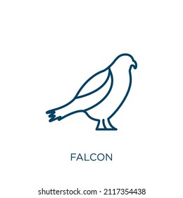 falcon icon. Thin linear falcon outline icon isolated on white background. Line vector falcon sign, symbol for web and mobile