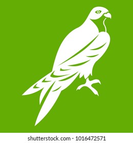 Falcon icon white isolated on green background. Vector illustration