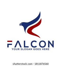 falcon initial f, vector logo illustration, good for mascot delivery or logistic logo industry flat color style with blue and red.