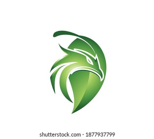falcon and leaf icon logo design template