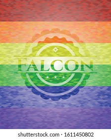Falcon lgbt colors emblem. Vector Illustration. Mosaic.