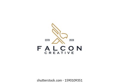 Falcon line art logo design illustration 