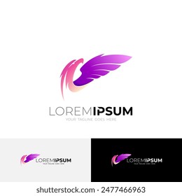 Falcon logo with 3d colorful design template, aviation icon
