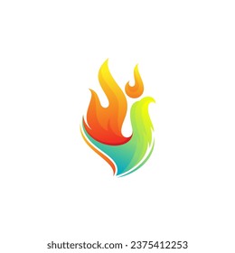 Falcon logo and fire design combination, Eagle logos, colorful style design, bird icon with burning fire