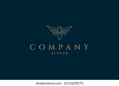 falcon logo with gold color line art design style
