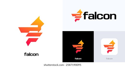 Falcon logo, Letter F combination with falcon, initial F with wings logo icon vector, Flying bird gradient color logo, Simple modern logotype for identity business.