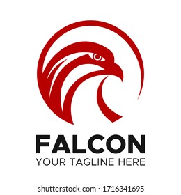 Logo del Halcón. Cabeza roja y negra del símbolo del círculo del águila . Plantilla vectorial.
