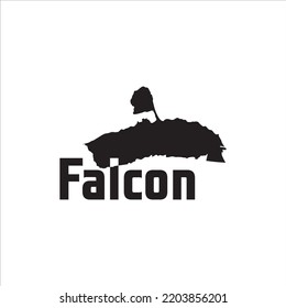 Falcon map and black lettering design on white background