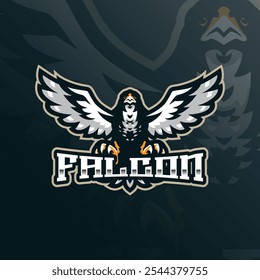 Design do logotipo do mascote do Falcão com estilo moderno do conceito da ilustração para a impressão do emblema, emblema e t shirt. Ilustração de Falcon birds para a equipe esportiva.