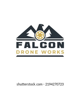 Falcon, Mining Mountain, and Drone Camera Videographer Logo