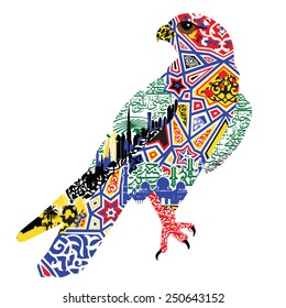 falcon of patterns and miniatures symbolizing the UAE on a white background