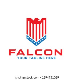 Falcon Shield Emblem logo design vector template with Premium Concept style. America symbol and Animal Icon for Brand, Corporate, App, Company and Business.