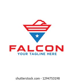 Falcon Shield Emblem logo design vector template with Premium Concept style. America symbol and Animal Icon for Brand, Corporate, App, Company and Business.