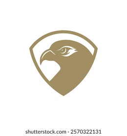 Falcon and shield logo design. Bird, Eagle or hawk head badge emblem vector icon