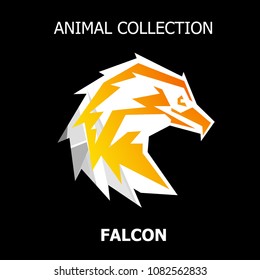 Falcon stylized triangle polygonal silhouette isolated on black. Graphic low poly silhouette for poster, clothes, t-shirt design, company branding.