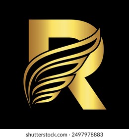 Falcon wing Logo combine with letter R vector template