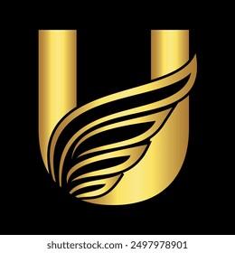 Falcon wing Logo combine with letter U vector template