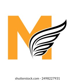 Falcon wing Logo combine with letter M vector template