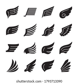 falcon wings and wings icon set over white background, silhouette style, vector illustration