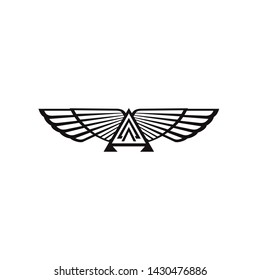 Falcon wings with initial letter A and triangle in the center badge logo design