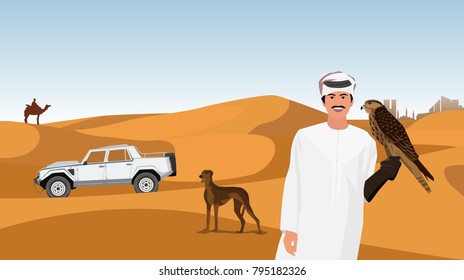 Falconry Of The Arab Sheiks In The Desert