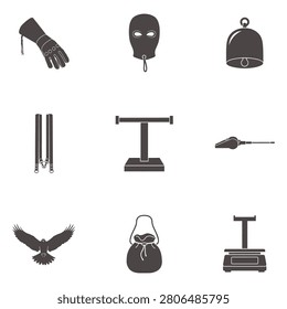 Falconry and Bird of Prey Training Equipment Icon Set