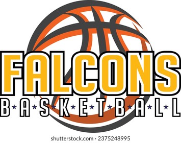 Falcons Basketball Graphic is a sports design template that includes graphic text, stars and a graphic basketball. This design is great for advertising and promotion such as t-shirts for teams.