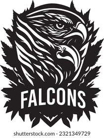 Falcons football sports team design that includes text with the team name and a football graphic. Great for Falcons t-shirts, mugs, advertising and promotions for teams or schools