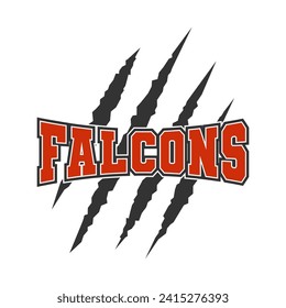 Falcons sport mascot emblem animal scratch claw stripes spirit school team.