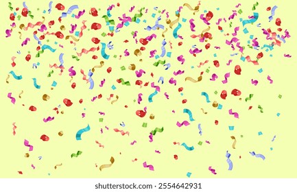 Faling confetti for festival background, birthday party invitation, carnival celebrate, glamour concert. Shiny colourful flying particle. Magic mosaic effect, romantic ceremony vibrant ornament.